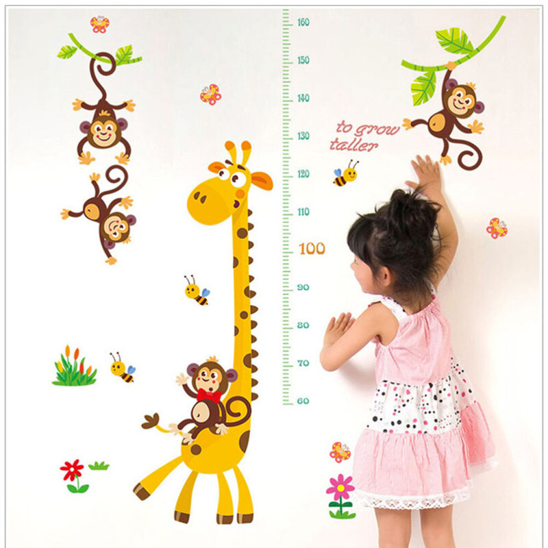 الكرتون الزرافة القرد الارتفاع قياس ملصقات جدار ديكور المنزل الرسم 