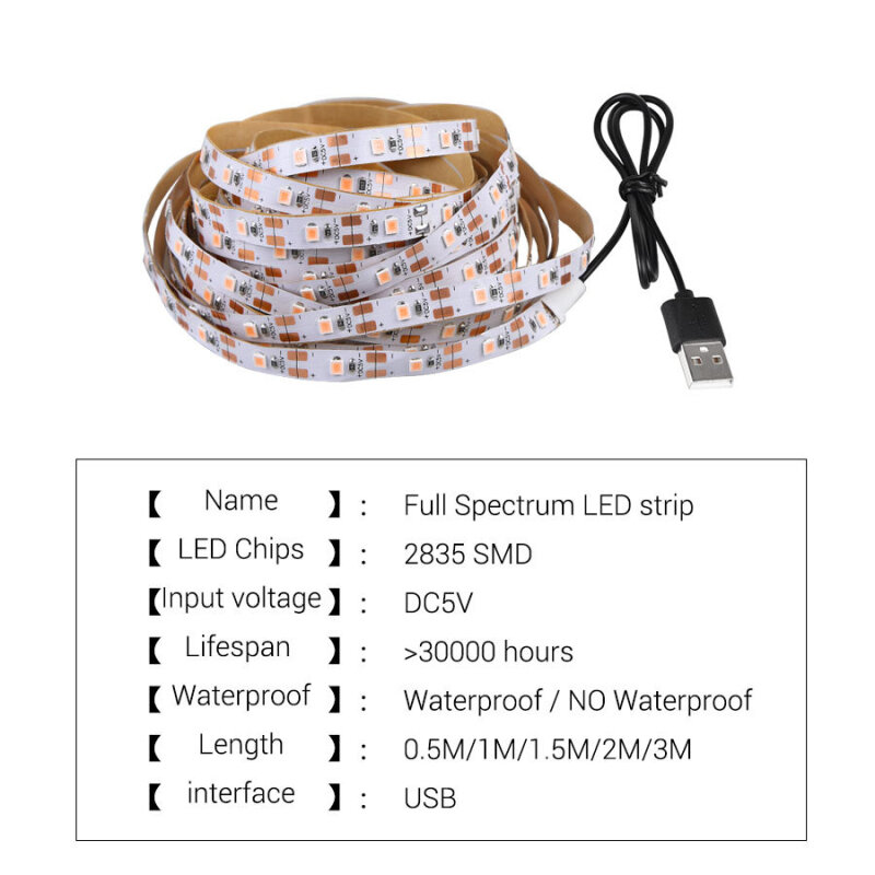 5 فولت USB LED تنمو شرائط مصباح الطيف الكامل 2835LED شريط مضاد للمياه الدفيئة المائية داخلي تنمو النبات