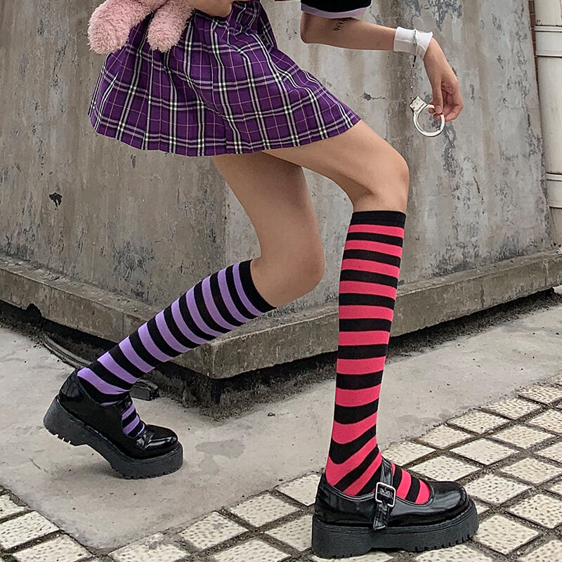 Tukucai جوارب مقلمة الأطفال العجل الجوارب فوق الركبة جوارب E-Sports جرلي نمط عالية الجودة الظلام اليابانية الشرير موضة JK