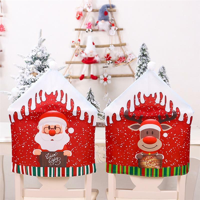 Christmas Chair Back Cover Santa Claus Snowman Decorations Home Chair Cover 