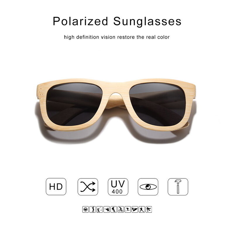 GXP-نظارات شمسية من الخيزران الطبيعي ، نمط ريترو ، مرآة مربعة غير رسمية ، عدسات مستقطبة UV400 ، للرجال والنساء ، 100%