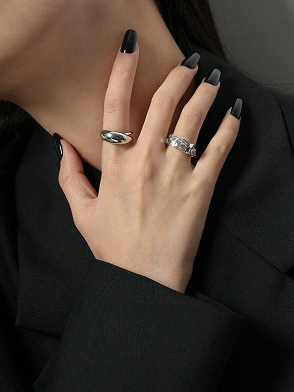خاتم مفتوح مصنوع يدويًا للنساء من الفضة الإسترليني S'STEEL بتصميم كوري 925 بتصميم بسيط بيضاوي الشكل وسطح أملس موديل 2021