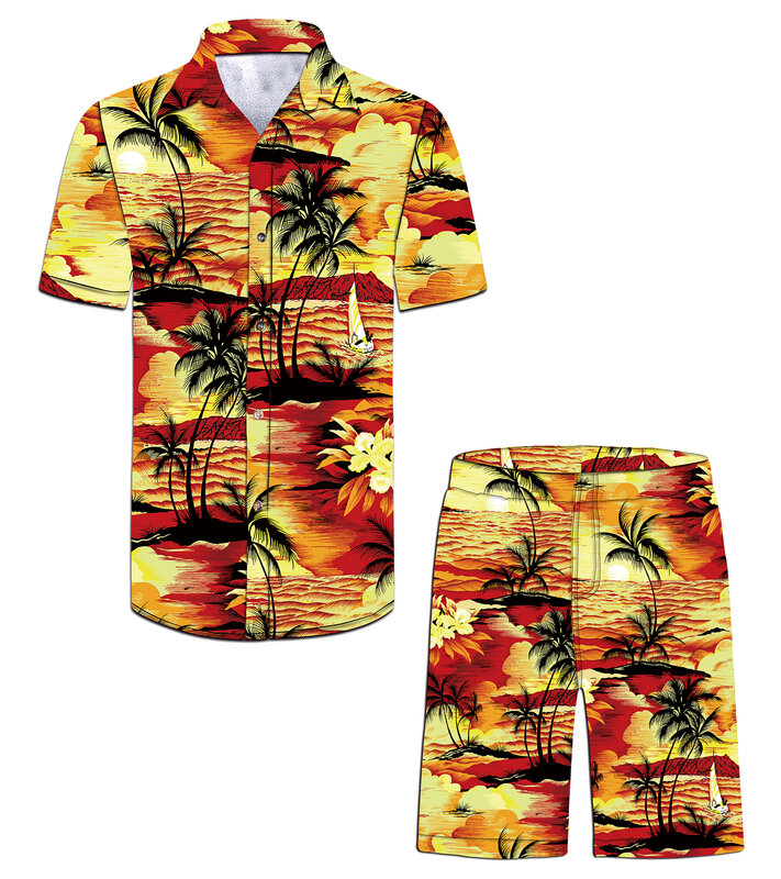 سعر الجملة تصميم جديد صديقة للبيئة مخصصة شاطئ جوز الهند مطبوعة قميص هاواي صيفي رجل