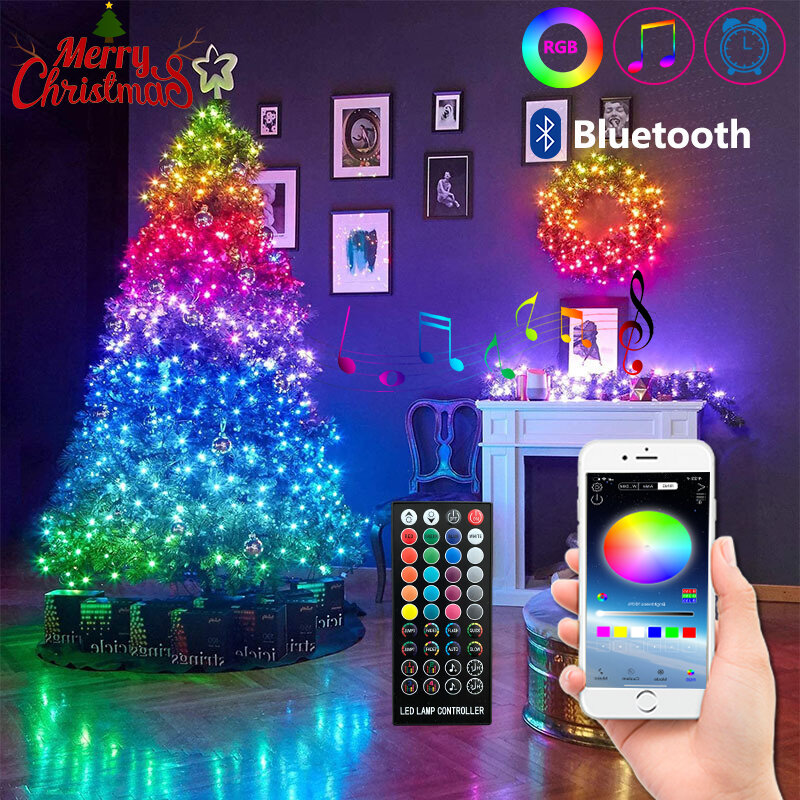 RGB أضواء عيد الميلاد الديكور 210 وضع التغييرات 12 فولت Led أضواء بلوتوث التحكم عن بعد الجنية ديكور للعام الجديد 2022 Navidad