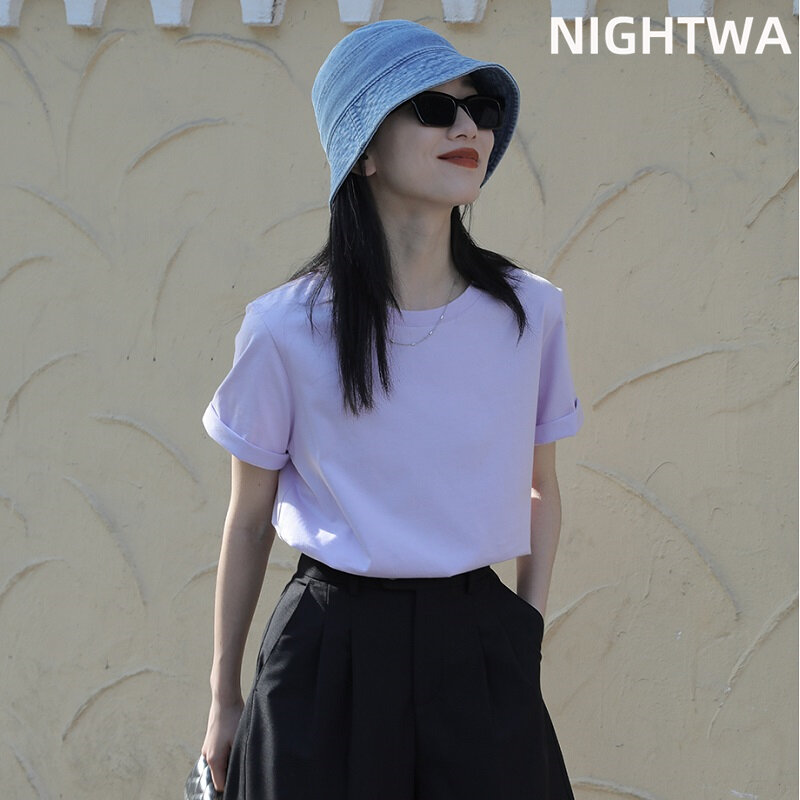 NIGHTWA العلامة التجارية الجديدة المرأة الأساسية تي شيرتات قطن مستديرة الرقبة لون نقي قصيرة الأكمام Harajuku تي شيرت 12 بلون تي شيرت
