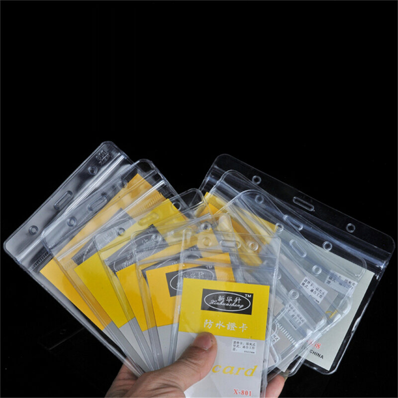 10 قطعة بطاقة الهوية شارة حامل بطاقات الاسم مع سستة عمودي البلاستيك الشفاف واضح غطاء بطاقة المعرض اللوازم المكتبية