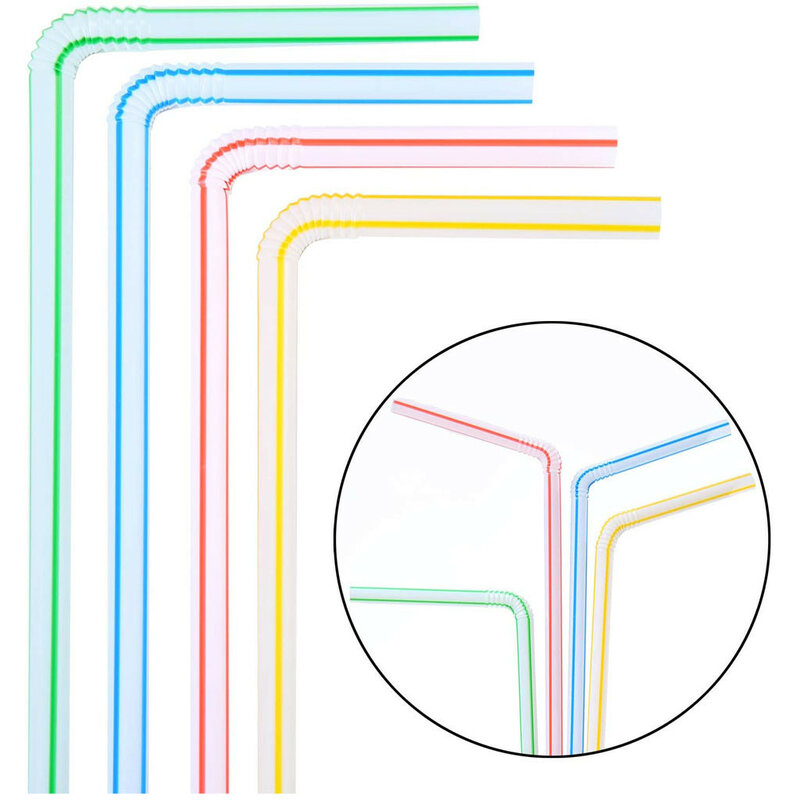 300 قطعة ماصّات بلاستيكيّة 8 بوصة طويل متعدد الألوان مقلم قابل للغطاء قابل للاستعمال الواحد شفاطات حفلات متعدد الألوان قوس قزح شفاطات