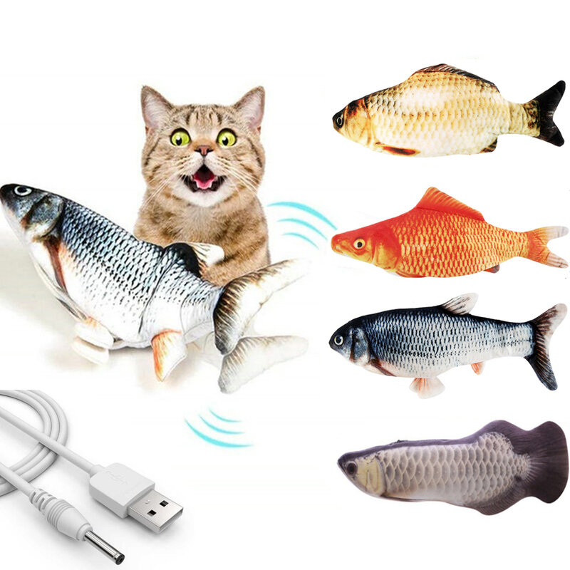 لعبة قطط إلكترونية ثلاثية الأبعاد ، سمكة محاكاة كهربائية ، لعبة حيوانات أليفة ، مستلزمات الحيوانات الأليفة