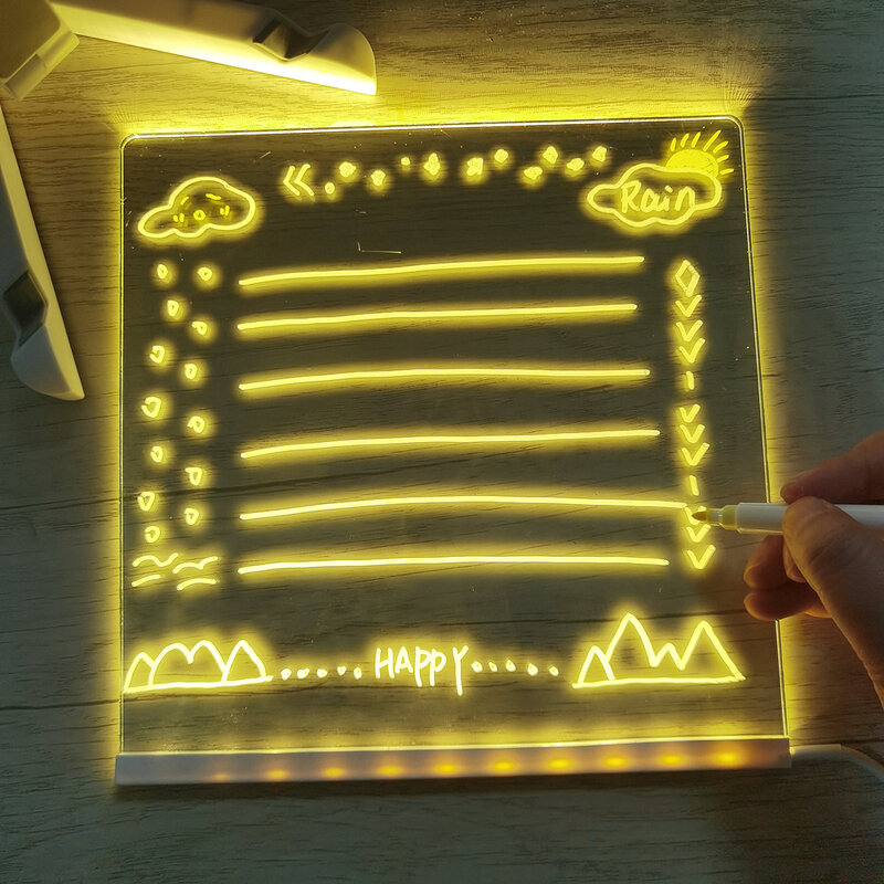 شخصية LED مصباح الاكريليك رسالة ملاحظة مجلس قابل للمسح USB للأطفال لوحة الرسم مصباح ليلي لغرفة النوم عيد ميلاد الاطفال هدية #3