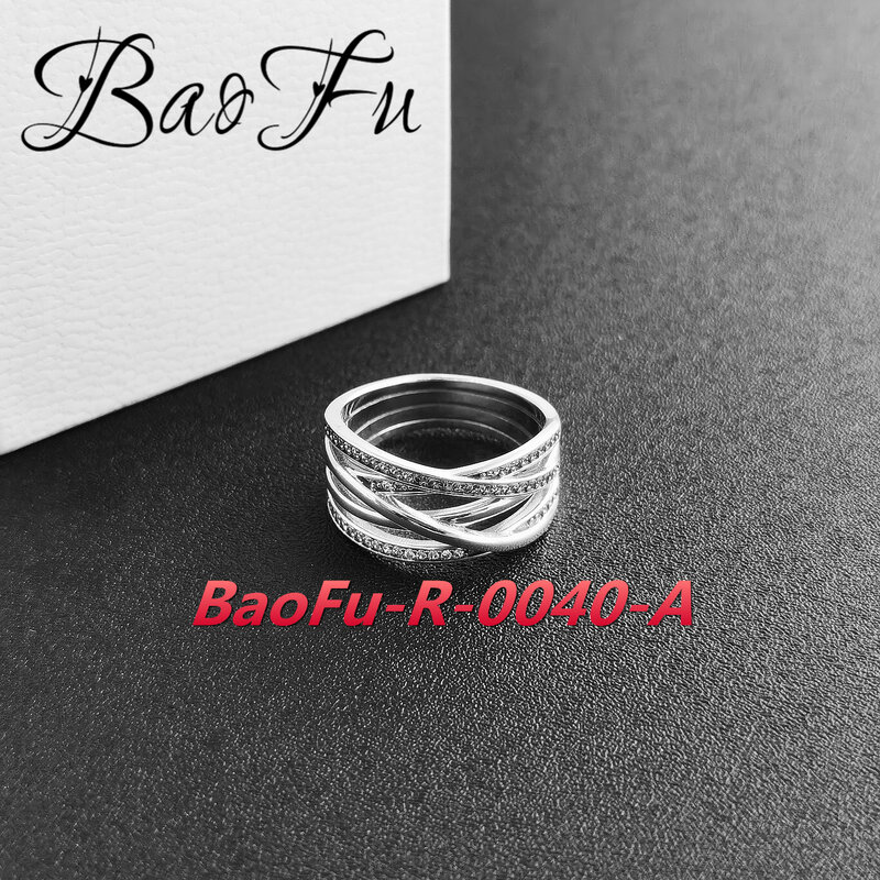 BaoFu 925 فضة خاتم لامعة ريشة القوس قفل الحب لانهائي متشابكة ديزي مناسبة ل الأصلي الإناث مجوهرات الحفلات