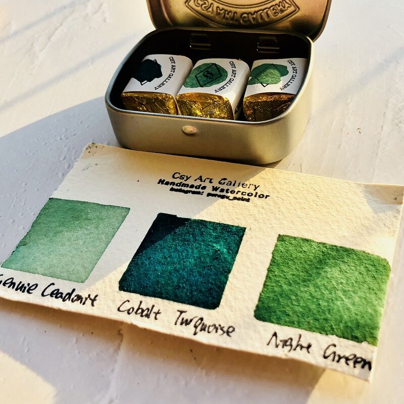 ألوان مائية معدنية مصنوعة يدويًا ، مجموعة ألوان كوبالت فيروزي أخضر ، لوازم فنية للفنان
