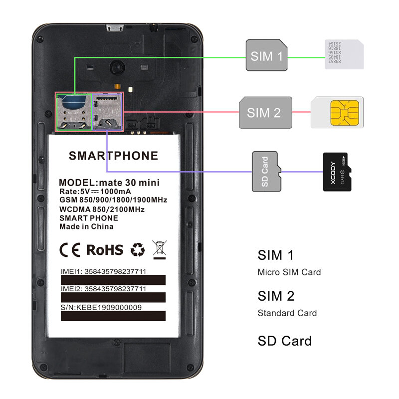 هاتف XGODY الذكي يعمل بنظام الأندرويد 8.1 برامات 2 جيجابايت وذاكرة 16 جيجابايت وشاشة صغيرة 5.5 بوصات وشريحتين هاتف محمول MTK6580 رباعي النواة وكاميرا 5 ...