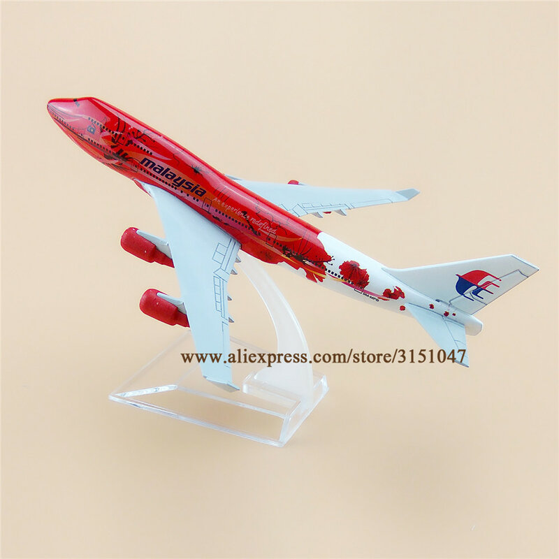 16 سنتيمتر الهواء ماليزيا زهرة حمراء B747 بوينغ 747-400 الخطوط الجوية سبيكة معدنية نموذج طائرة طائرة طائرة دييكاست