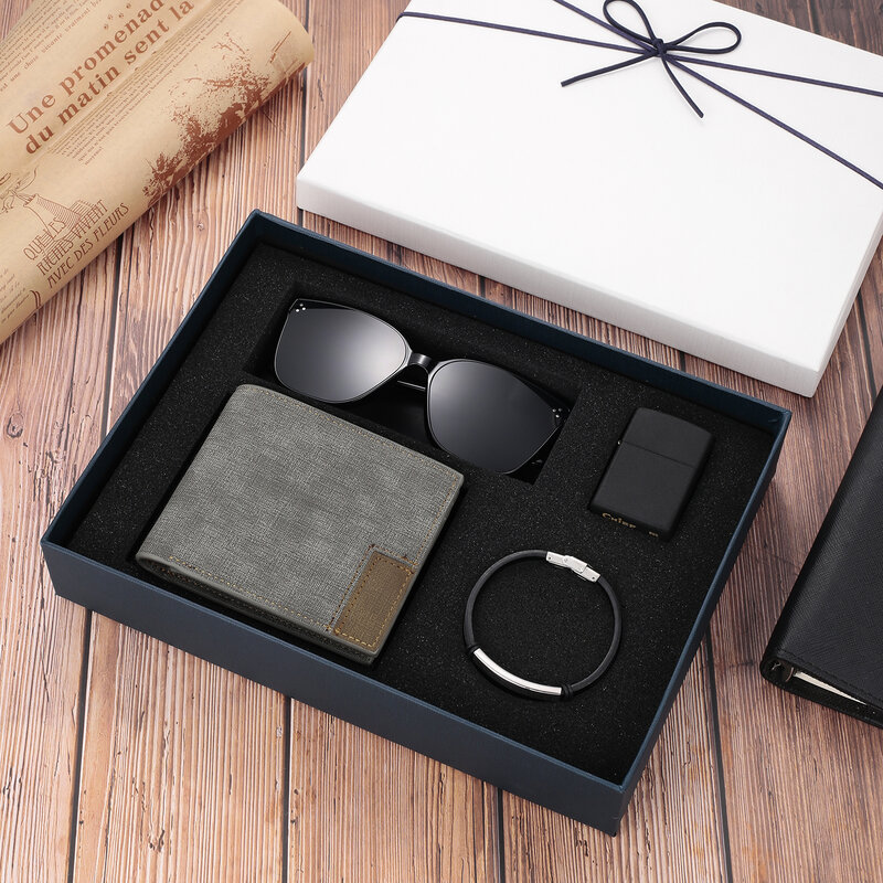 تخصيص الرجال هدية صندوق محفظة من جلد PU النظارات الشمسية أخف الرجال سوار أربعة قطعة مجموعة أفضل هدية لصديقها