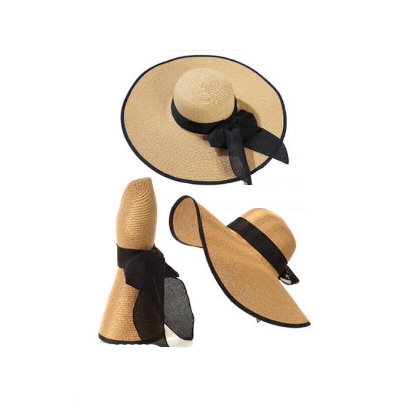 الصيف كبير حافة القش قبعة مرِنة واسعة حافة قبعة واقية من الشمس Bowknot شاطئ طوي القبعات جديد 2019 القبعات للنساء