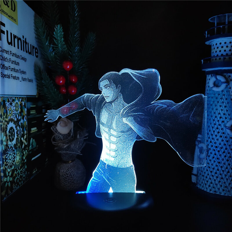هجوم على جبابرة LED مصباح Eren Jaeger ثلاثية الأبعاد أنيمي ضوء الليل ل ديكور غرفة نوم طفل امب ديكور المنزل لامبارا مانغا هدايا الطفل