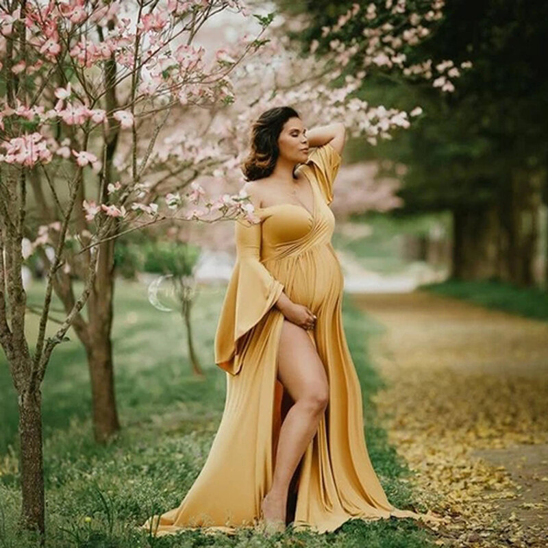 مثير الأمومة تبادل لاطلاق النار فساتين الكتف فستان الحمل التصوير ماكسي الأمومة ثوب الصورة الدعامة الملابس للنساء الحوامل