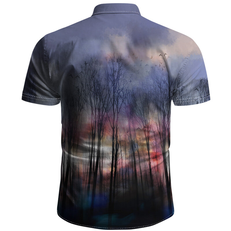 موضة الغابات طباعة الرجال قميص ثلاثية الأبعاد قميص غير رسمي غرامة مصبوغ القماش قميص الشاطئ ثلاثية الأبعاد طباعة Harajuku الهيب هوب قميص