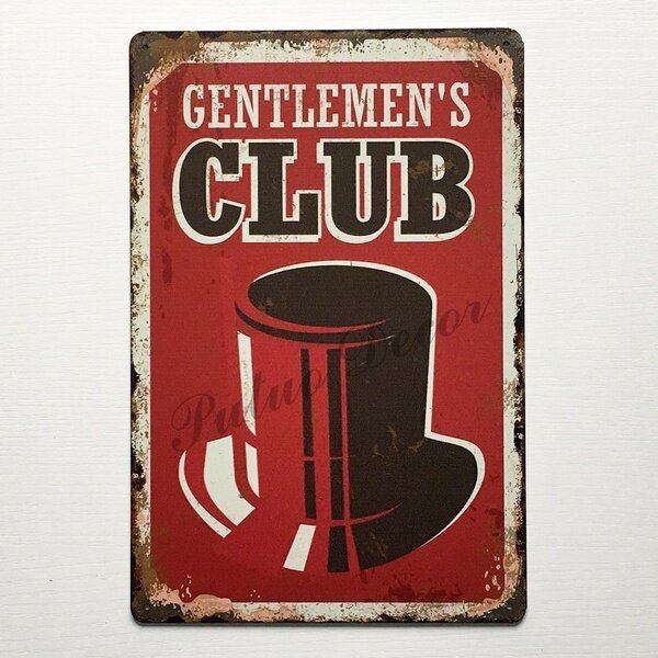 -\ GENTLEMEN'S CLUB \ Vintage علامة معدنية المشارك لوحة 8X12 بوصة بار نادي مقهى منزل متجر جدار ديكور #1