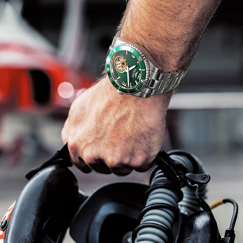 جينلي توربيون ساعة ميكانيكية للرجال ساعة الماء الأخضر الرجال شبح أفضل ماركة ساعة فاخرة ساعة اليد Relogio Masculino