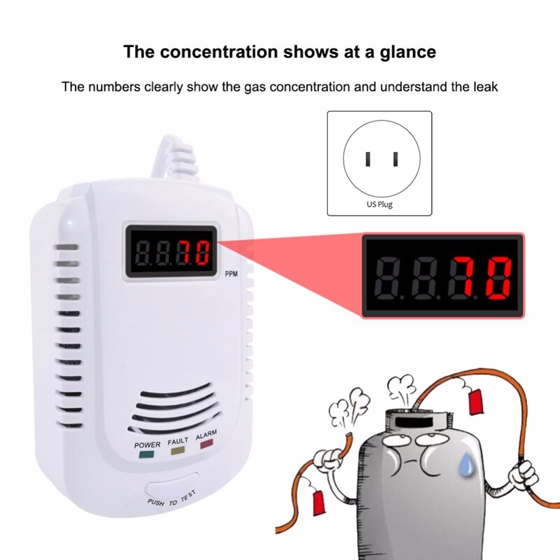 808L كاشف الغاز ، صوت تحذير المطبخ إنذار عدة مستقلة عن احتراق الطبيعية شاشة الكريستال السائل الغاز الاستشعار