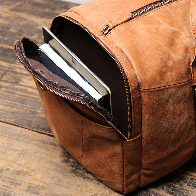 Nesitu-حقيبة كتف جلدية أصلية للرجال ، حقيبة سفر عالية الجودة ، نمط عتيق ، لون بني ، مناسبة للعمل ، M9029