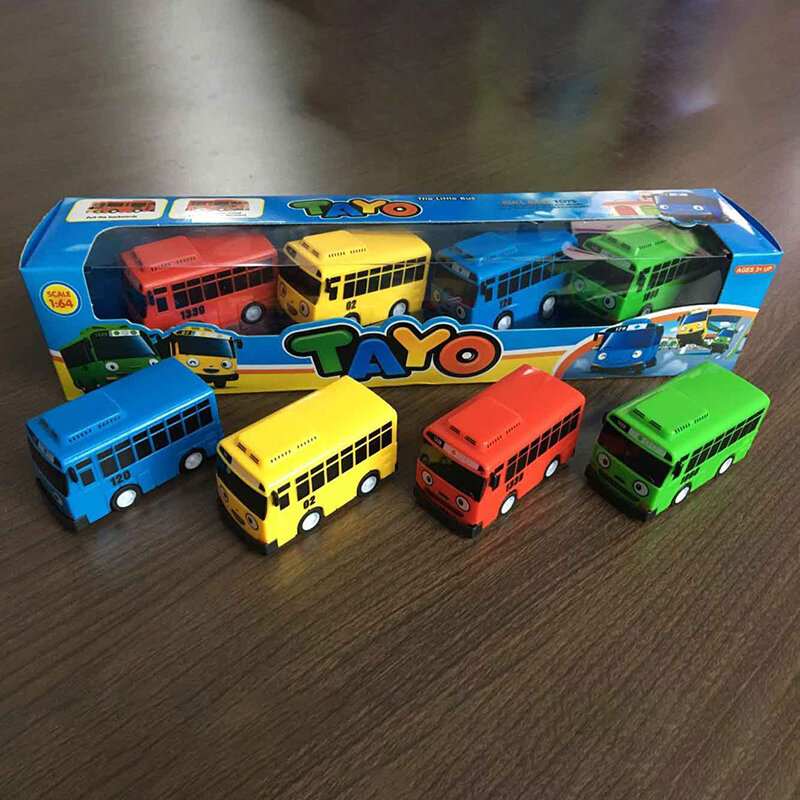 4 قطعة/المجموعة أنيمي تايو ليتل حافلة ألعاب تعليمية الكرتون البلاستيك الصغير التراجع حافلة سيارة لعبة مجسمة للأطفال هدايا عيد الميلاد