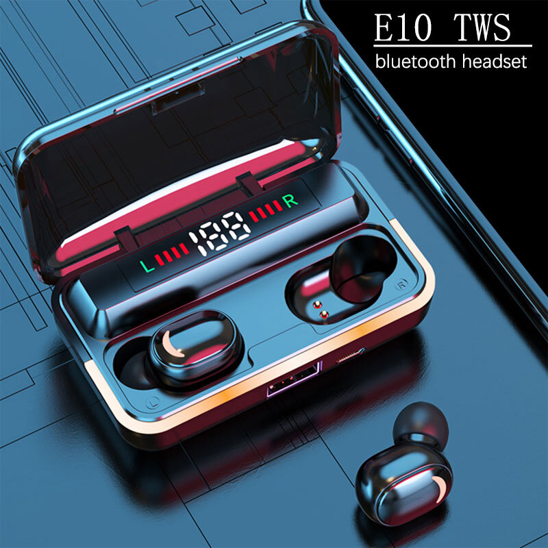 TWS E10 في الأذن سماعة أذن تستخدم عند ممارسة الرياضة سماعات لاسلكية بلوتوث 5.1 Fone سماعات شحن صندوق ستيريو لاسلكي مقاوم للماء سماعات