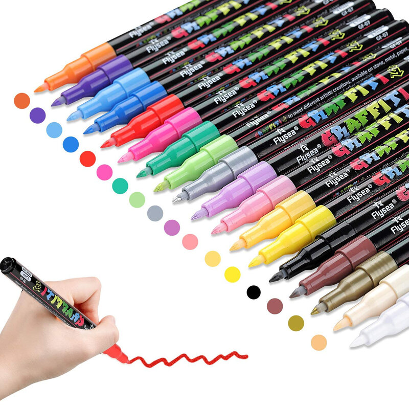الاكريليك الطلاء أقلام ل روك طقم الطلاء 18 ألوان الطلاء علامات عدة للزجاج حجر السيراميك النسيج الخشب الفنون والحرف لوازم