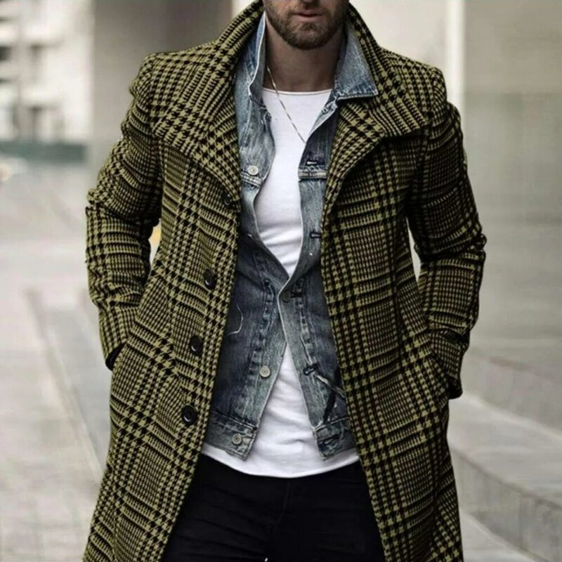 معطف الرجال 2021 جديد الخريف الشتاء موضة شعرية التلبيب كم طويل واحدة الصدر تصميم غير رسمي البساطة النمط الغربي