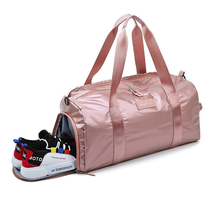 حقيبة جيم مصنوعة من الدفل ، مع مقصورة الأحذية وجيب الرطب للنساء السباحة الرياضة السفر حقيبة قاعة رياضة