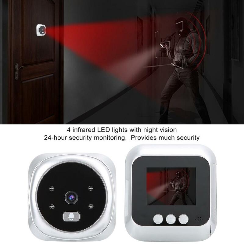 Video w 2.4 بوصة كاميرا فيديو بالجرس LCD مراقب باب رقمي للرؤية الليلية كشف الحركة لأمن باب المنزل