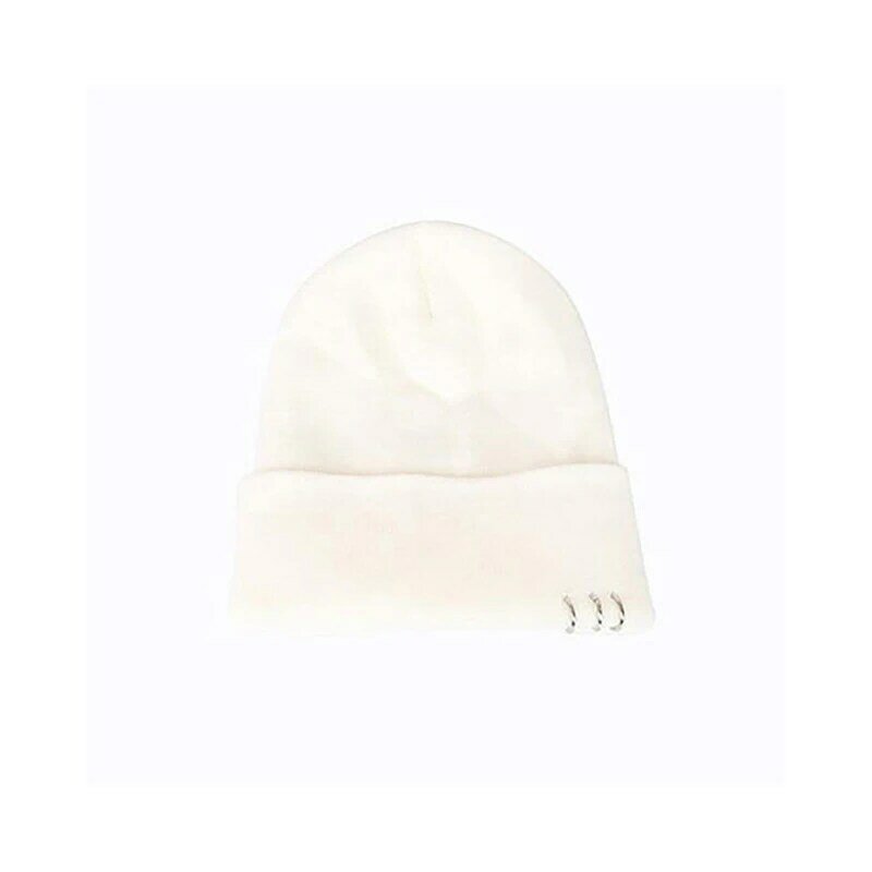 موضة قبعات الشتاء عادية للنساء بلون الصوف قبعة صغيرة محبوكة قبعة مع حلقة معدنية لينة الدافئة أسفل سميكة غطاء بونيه