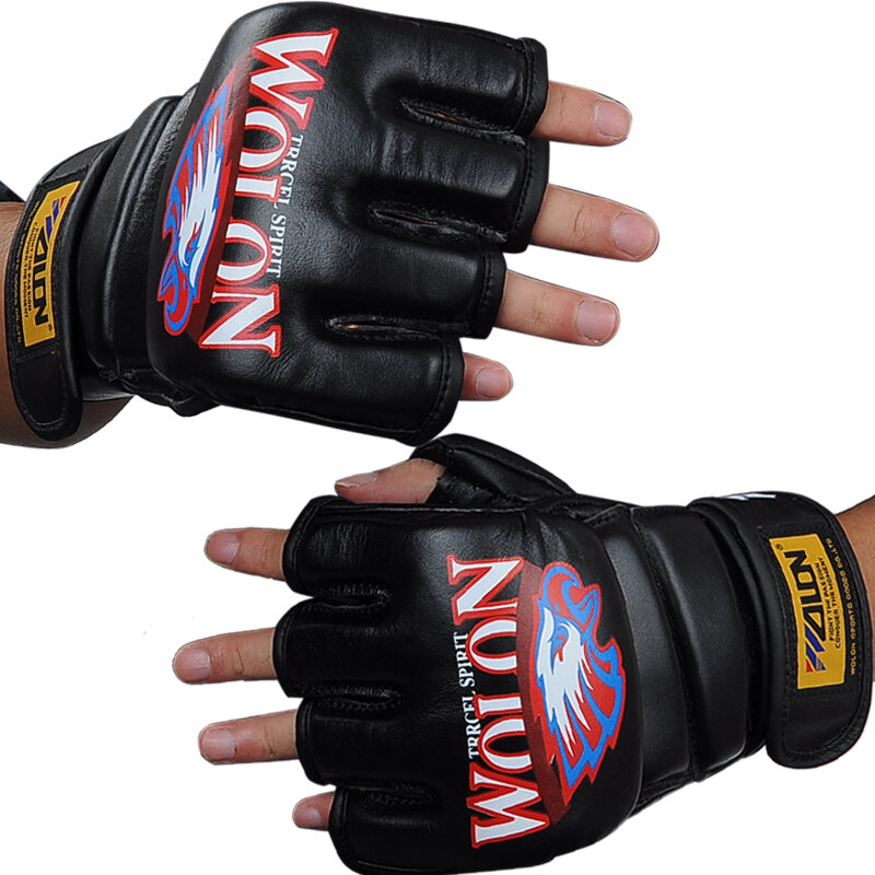 WOLON-قفازات ملاكمة نصف إصبع ، جلد البقر ، MMA ، القتال ، القتال ، الكاراتيه ، المواي تاي ، التدريب #2