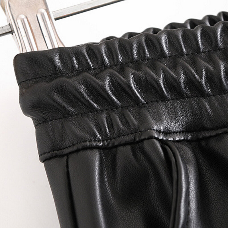 Wixra-بنطلون جلد صناعي مع جيوب للنساء ، موضة جديدة ، حزام مطاطي برباط ، الكاحل ، الخريف