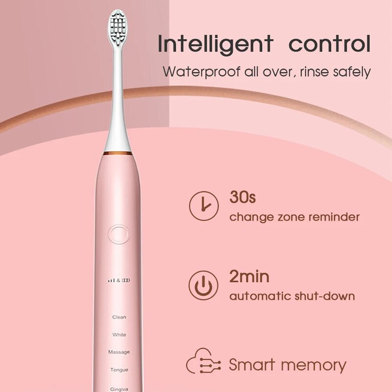 [ZS] قاعدة لاسلكية قابلة للشحن هادئة سونيك 5 طرق IPX8 قابل للغسل نظيفة الأسنان الصوتية موجة فرشاة الأسنان الكهربائية للسفر الكبار