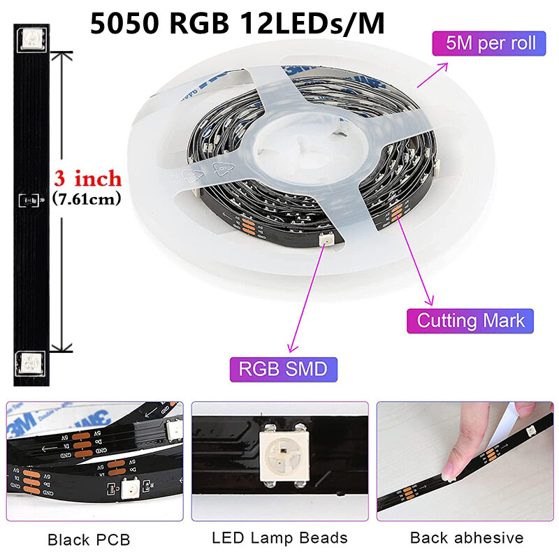 LED قطاع أضواء بلوتوث ملون للتحكم 5050 USB 5 فولت Luces مرنة مصباح الشريط إضاءة خلفية للتلفاز ديود الشريط للهدايا Fita مهرجان لوز