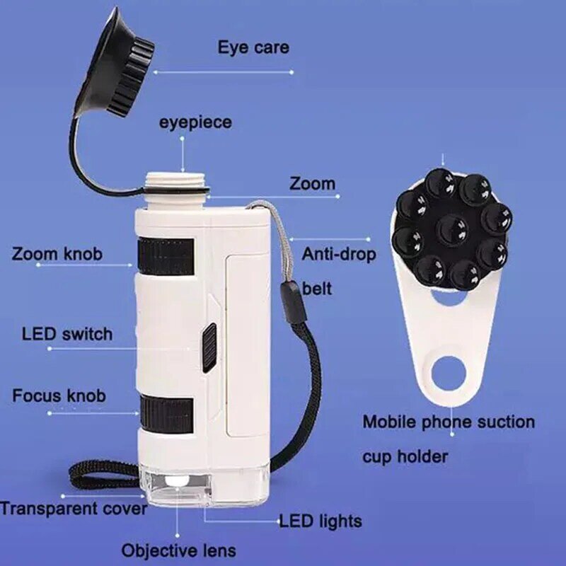 عالية الوضوح 1000 مرة مجهر متعدد الوظائف المحمولة ، ومناسبة للعب المراقبة العلمية للأطفال