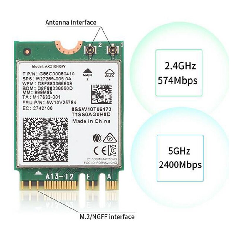 واي فاي 6E بلوتوث 5.2 ل AX210 ثنائي النطاق 3000Mbps M.2 بطاقة لاسلكية AX210NGW 2.4G/5G 802.11Ax مع هوائي IPEX
