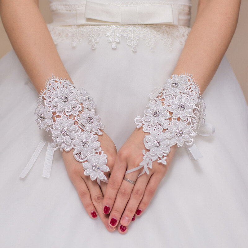 قفازات زفاف للعروس, قفازات بدون أصابع من الكريستال للحفلات الراقصة