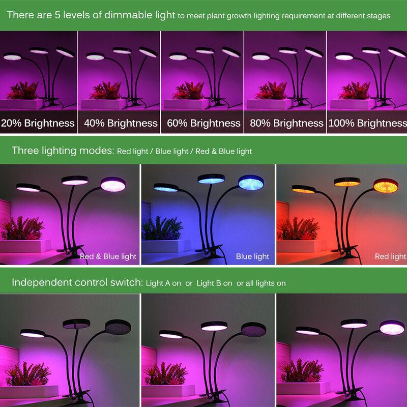 الطيف الكامل phytolamp DC5V USB LED تنمو ضوء مع الموقت سطح المكتب كليب مصابيح فيتو للنباتات الزهور تنمو صندوق