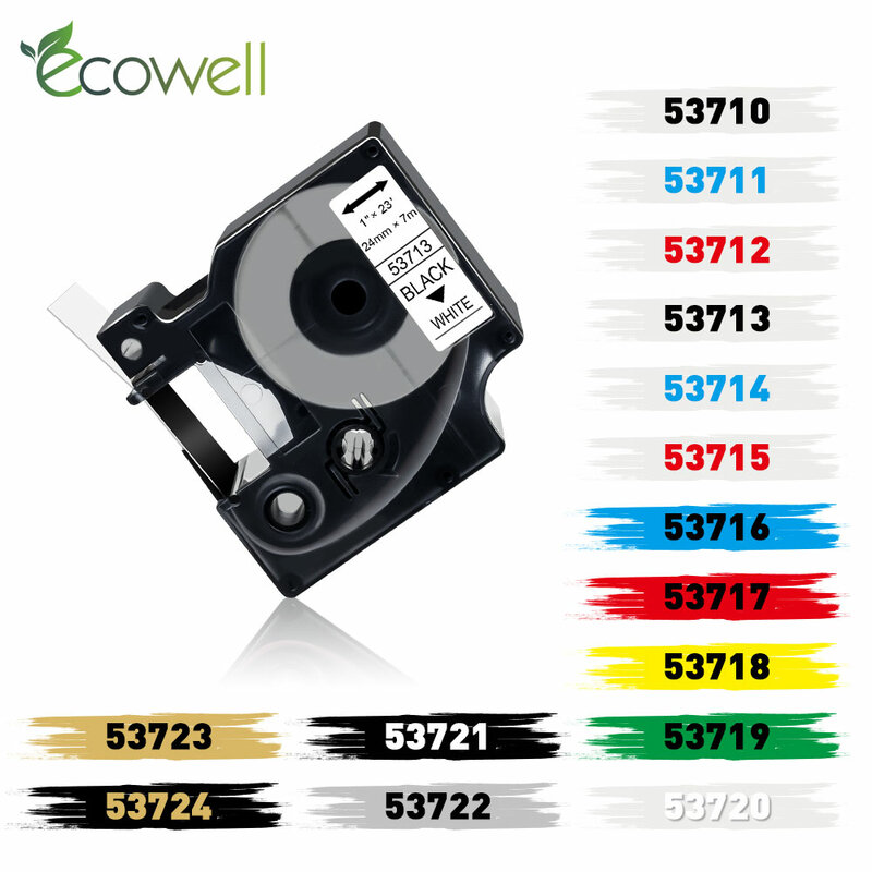 Ecowell-شريط طابعة Dymo D1 ، متعدد الألوان ، 24 مللي متر ، 53713 ، 53710 ، 53716 ، 53717 ، 53718 ، لـ 450 Duo ، 500TS