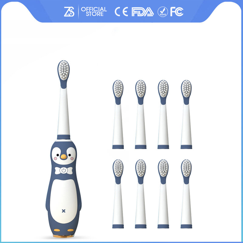 [ZS] الكرتون USB قابلة للشحن فرشاة لينة 3-12 سنة الاطفال فرشاة أسنان كهربائية بالموجات الصوتية للأطفال 3 طرق العناية منظف الفم