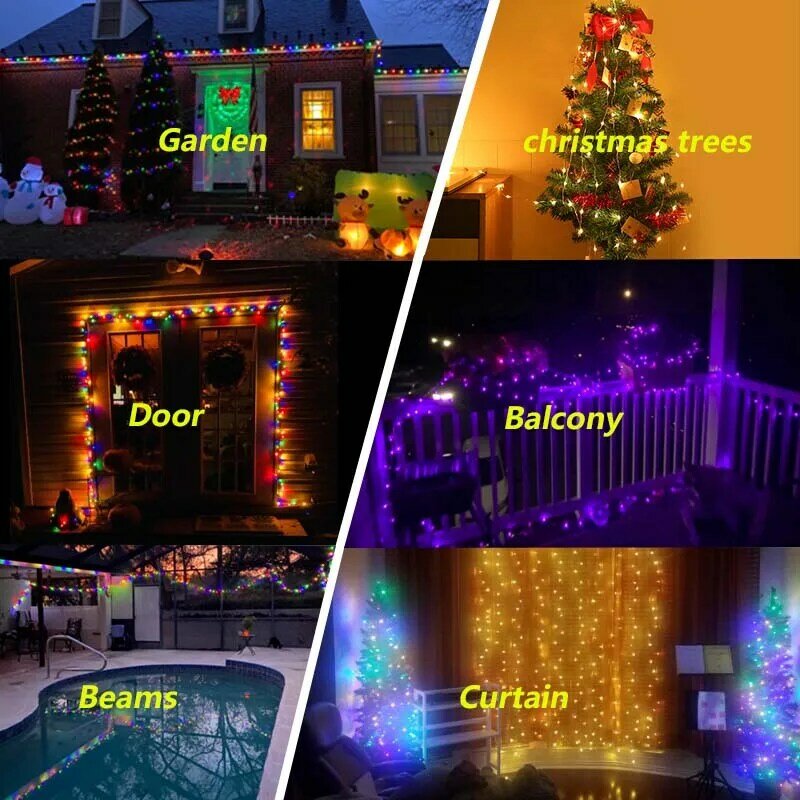 RGB أضواء عيد الميلاد الديكور 210 وضع التغييرات 12 فولت Led أضواء بلوتوث التحكم عن بعد الجنية ديكور للعام الجديد 2022 Navidad