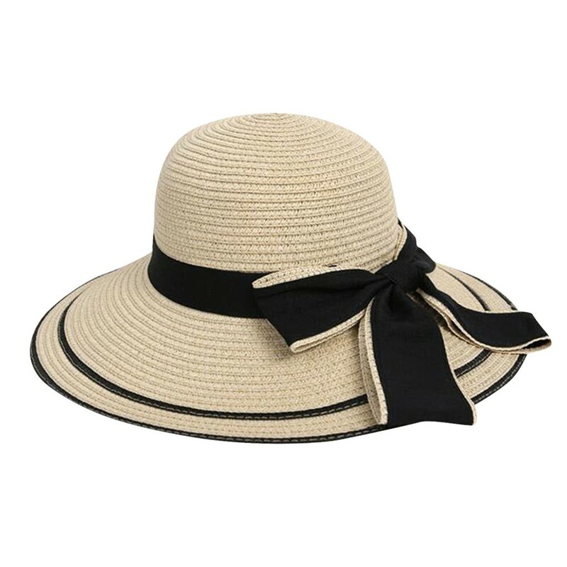 أفضل الصيف قبعة القش كبيرة الشمس المرنة قبعات واسعة جديدة Bowknot للطي قبعة الشاطئ دعم الجملة عالية الجودة المرأة القبعات