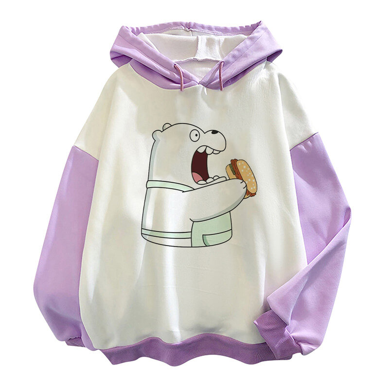 Harajuku Kawaii الدب القطبي هوديي البلوز المرأة مضحك الأبيض الأرجواني الشتاء لطيف أنيمي ملابس النساء هوديي المتضخم الخريف القمم
