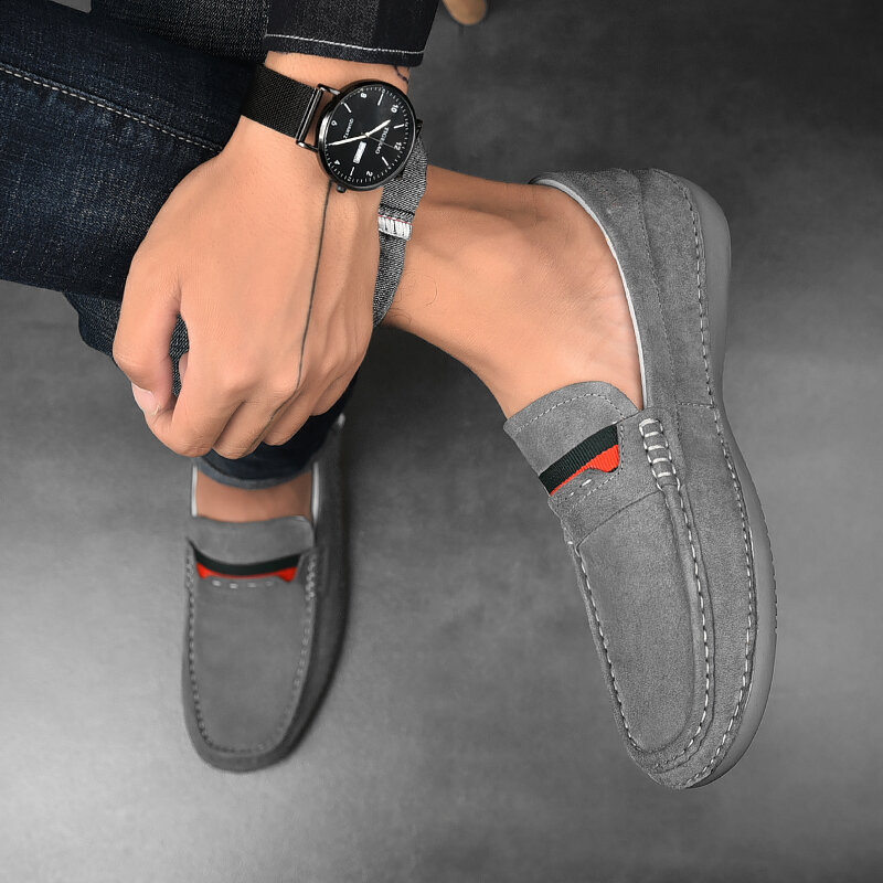 حذاء من الجلد المدبوغ للرجال الخريف جلد طبيعي متعطل Mocasin الرجال الأصلي الأحذية الانزلاق على Zapatos Hombre عرضي Mocasines Hombre