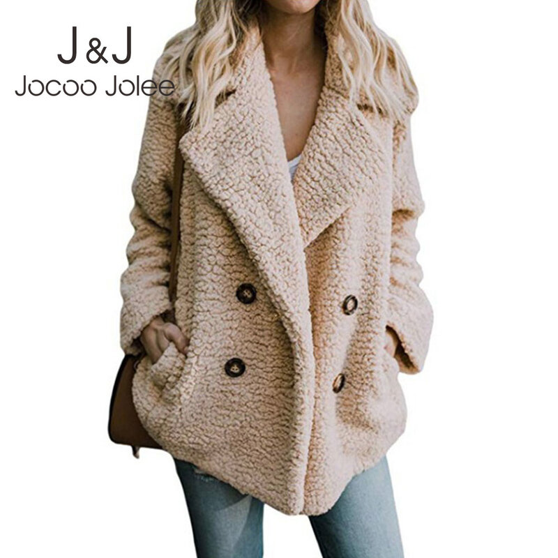 Jocoo Jolee المرأة عادية تيدي معطف الإناث الخريف الشتاء الدافئة فو الفراء معطف لينة منفوش سترات صوفية أبلى المتضخم