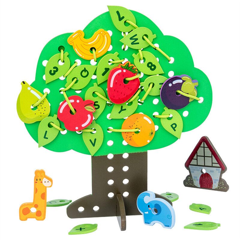 خشبي لتقوم بها بنفسك الحيوان شجرة الفاكهة حبل التوتير لعبة التوتير الخرز لعبة مظهر لطيف الاطفال لعبة الأطفال اللعب التفاعلية