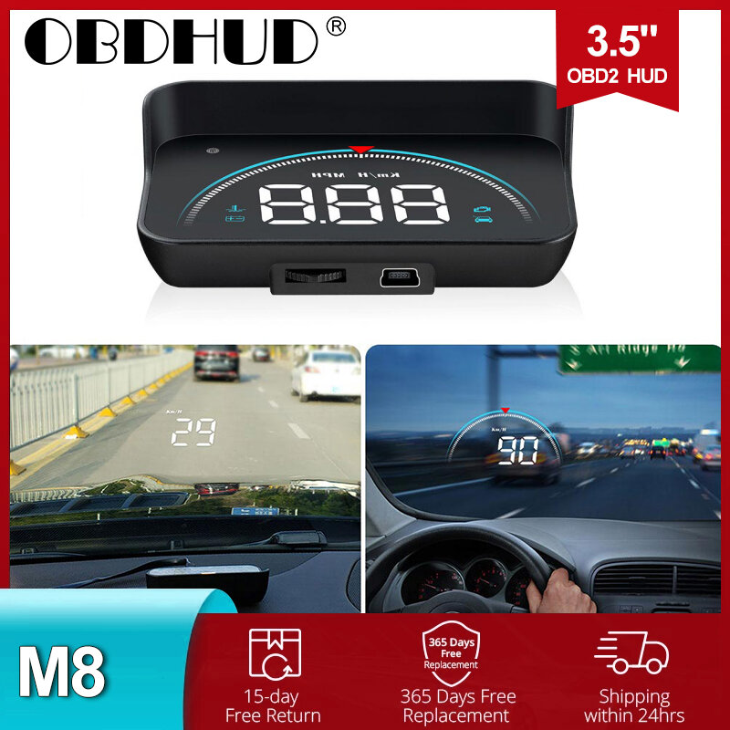 2023 WiiYii M8 HUD جهاز عرض أمامي للسيارة OBD2 OBD نظام تحذير السرعة الزائدة عداد السرعة جهاز عرض الزجاج الأمامي إنذار إلكتروني للسيارات